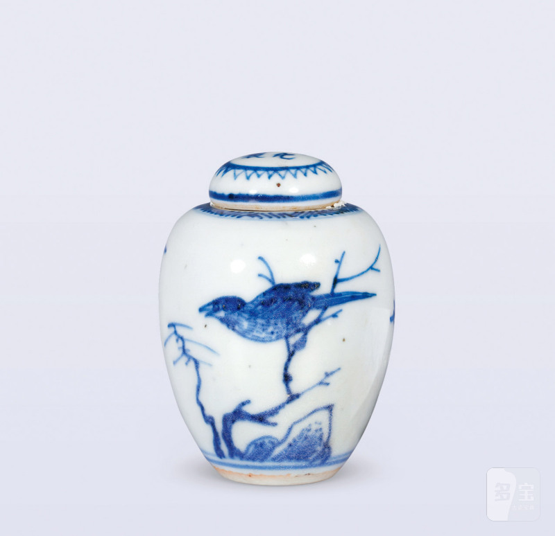清 青花枯枝花鸟纹罐